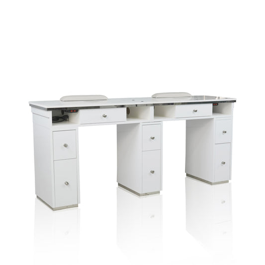 Nail Table - Diamond Manicure Table - Double Station 180 cm - Silver detailing