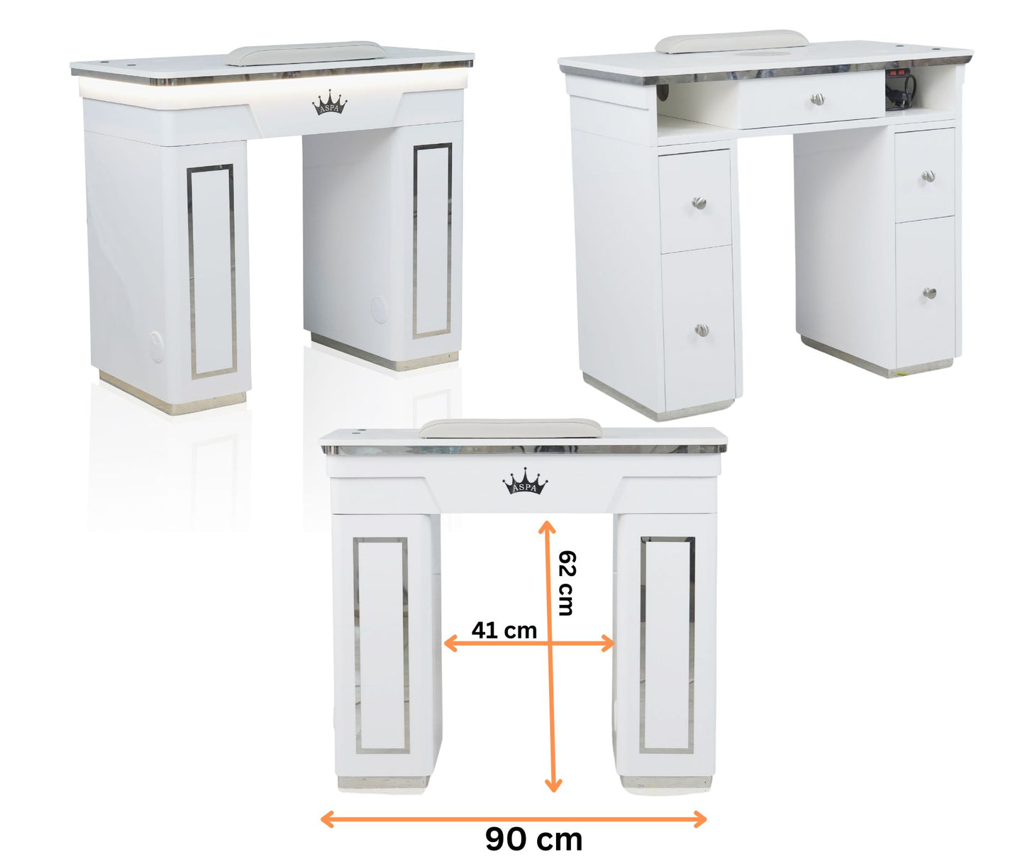 Nail Table - Diamond Manicure Table - Single Station 90 cm - Silver detailing