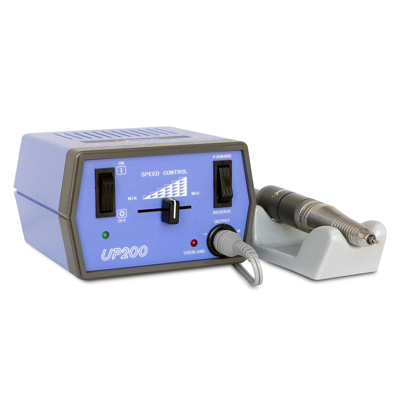 Electrical device with control panel and attached probe on a white background
