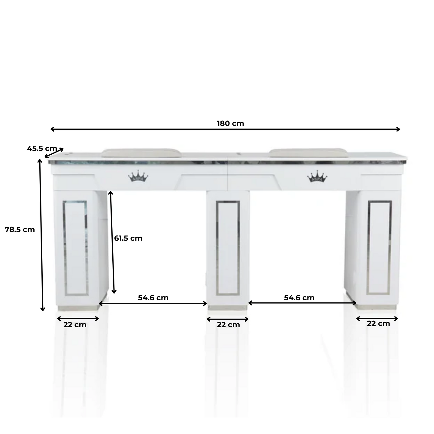 Nail Table - Diamond Manicure Table - Double Station 180 cm - Silver detailing