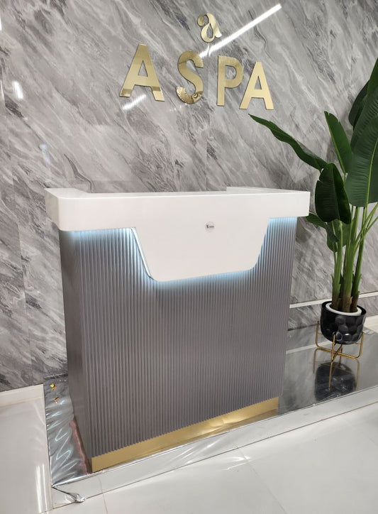 Valentino Reception Desk: Grey, Cream, Olive Gold