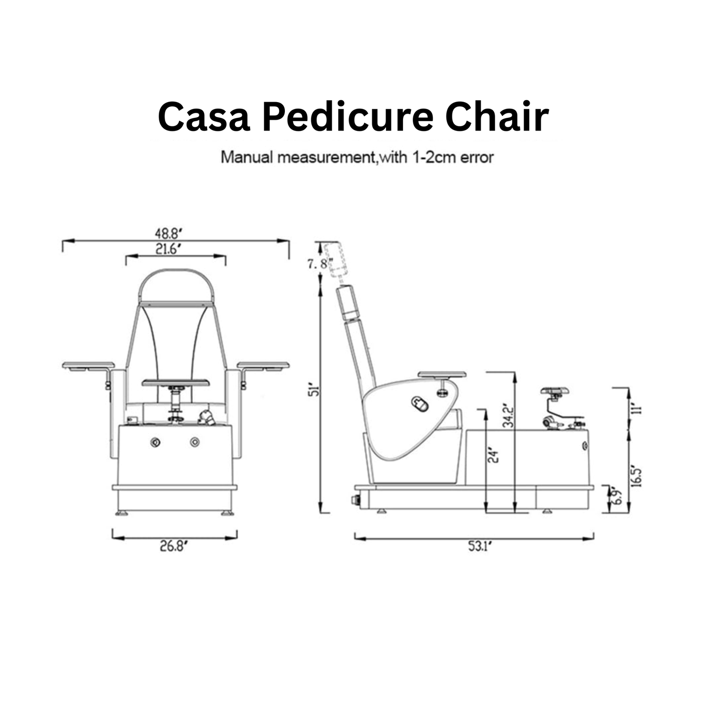 Casa Pedicure Chair Station with Whirlpool Pipeless Manicure Foot Spa Pedicure Chair