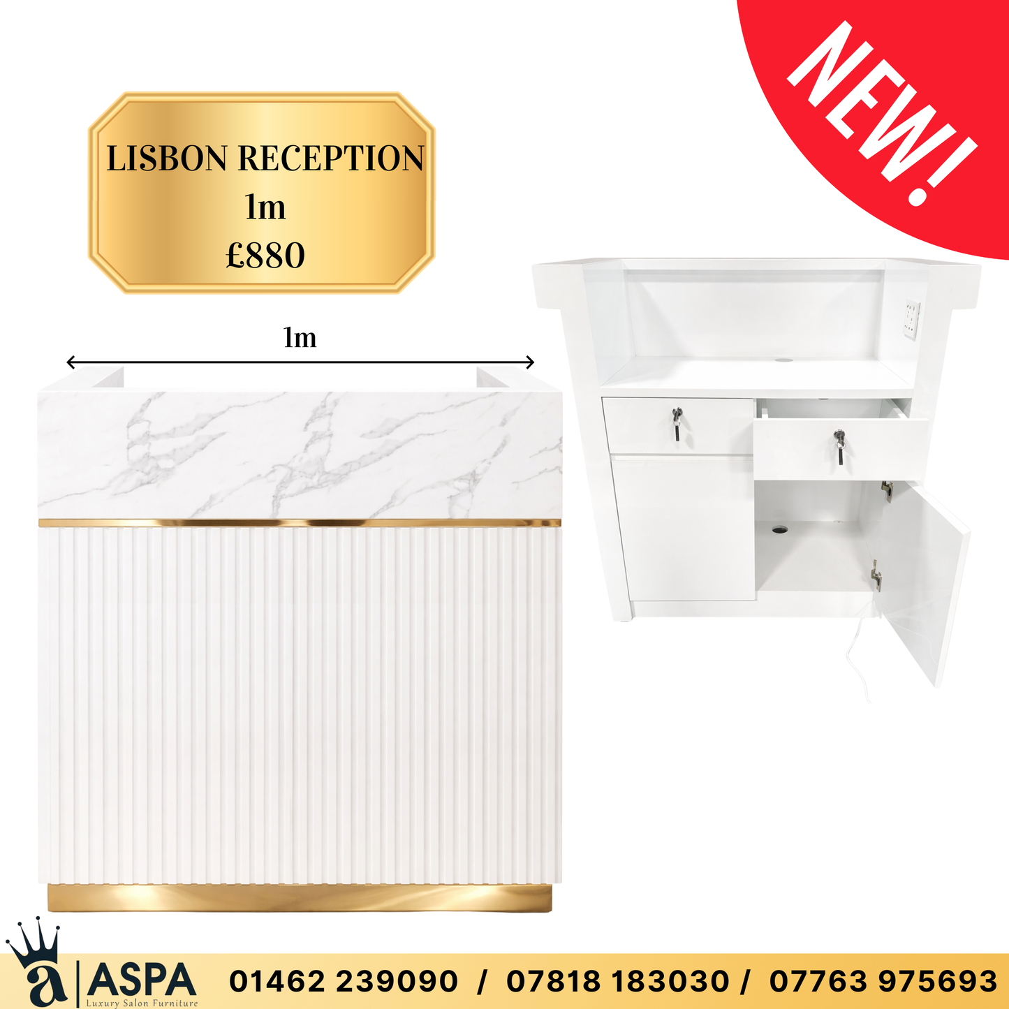 Lisbon Marble Reception Desk 1 metre SL10