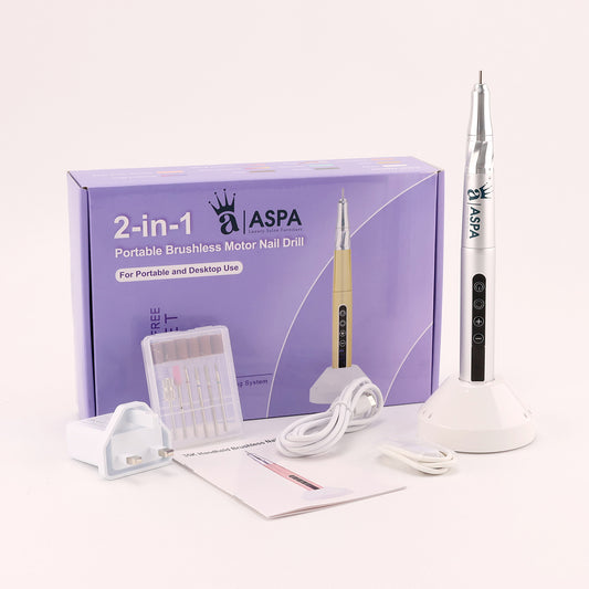 ASPA 2-in-1 portable brushless motor nail drill with packaging on a white background