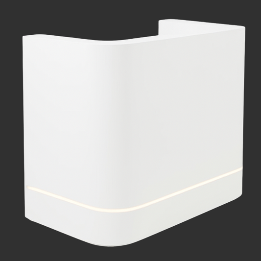 White curved salon reception table  fixture on a black background