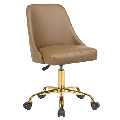 Brown office chair with gold base on a white background