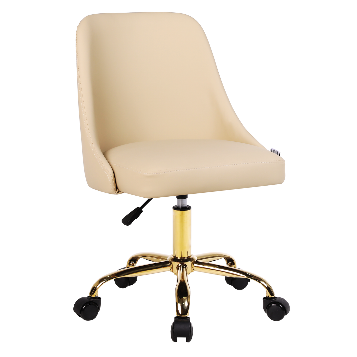 Cream office chair with gold metal base on a white background
