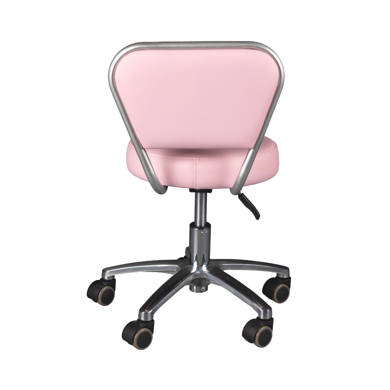 Pink office chair with a metal frame on a white background