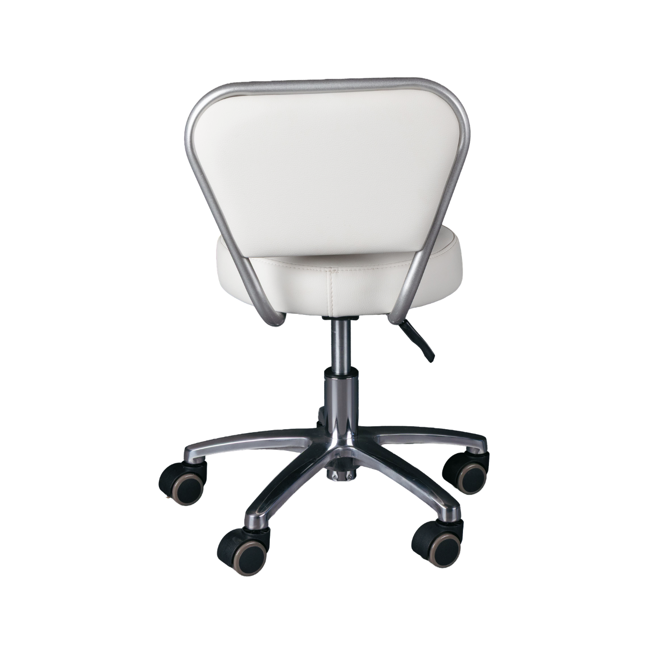 White office chair with a chrome base on a white background