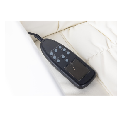 Black remote control with buttons on a white surface
