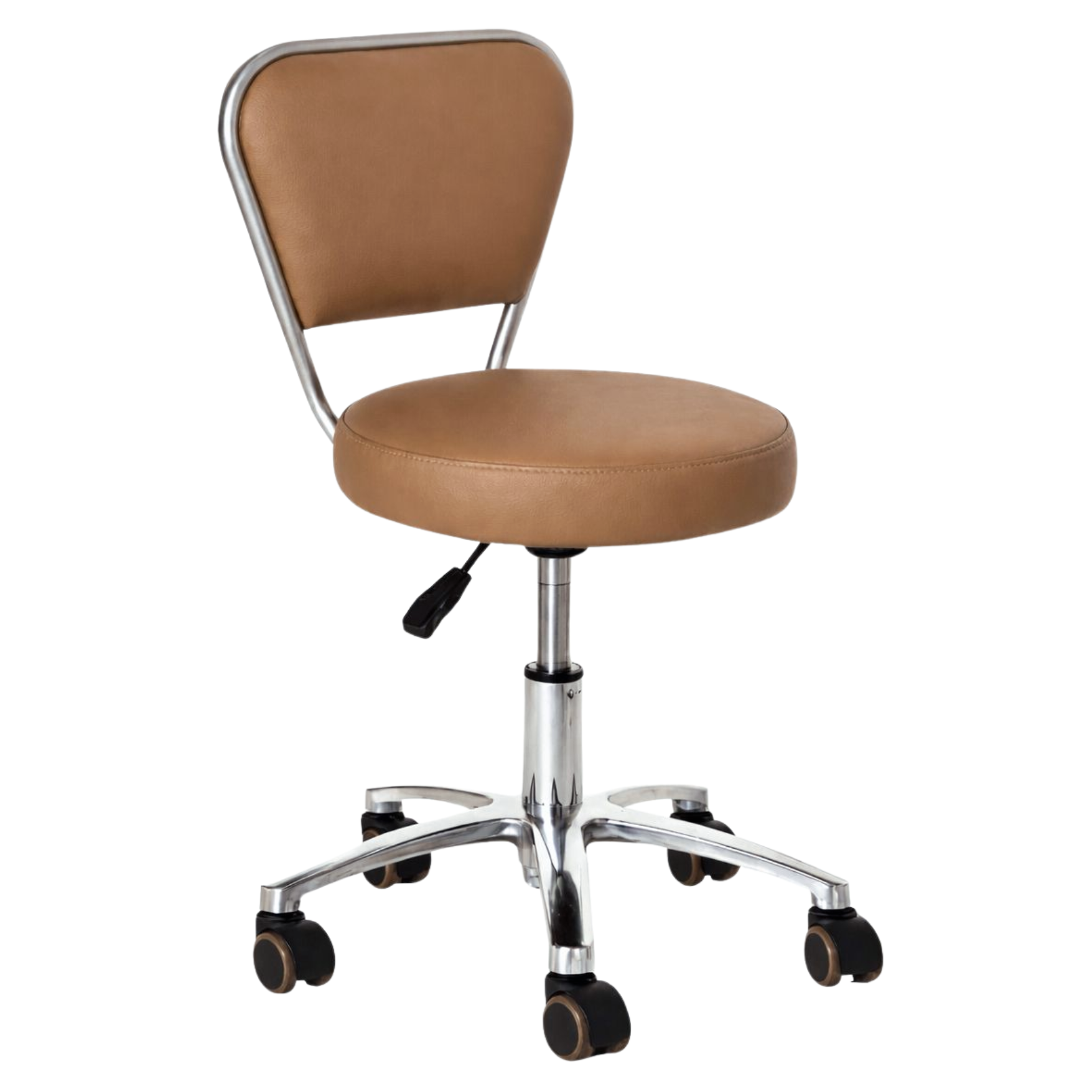 Brown office chair with chrome base on a white background