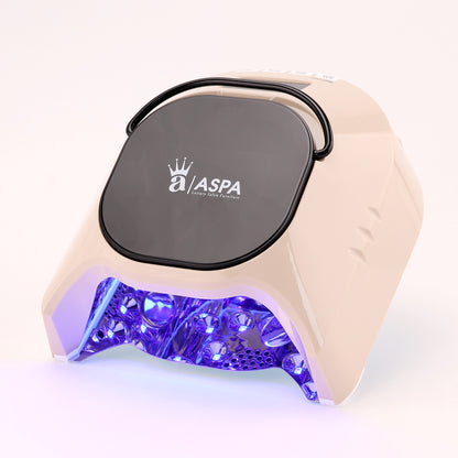 Beige and black device with purple LED lights on a white background, featuring the ASPA logo.
