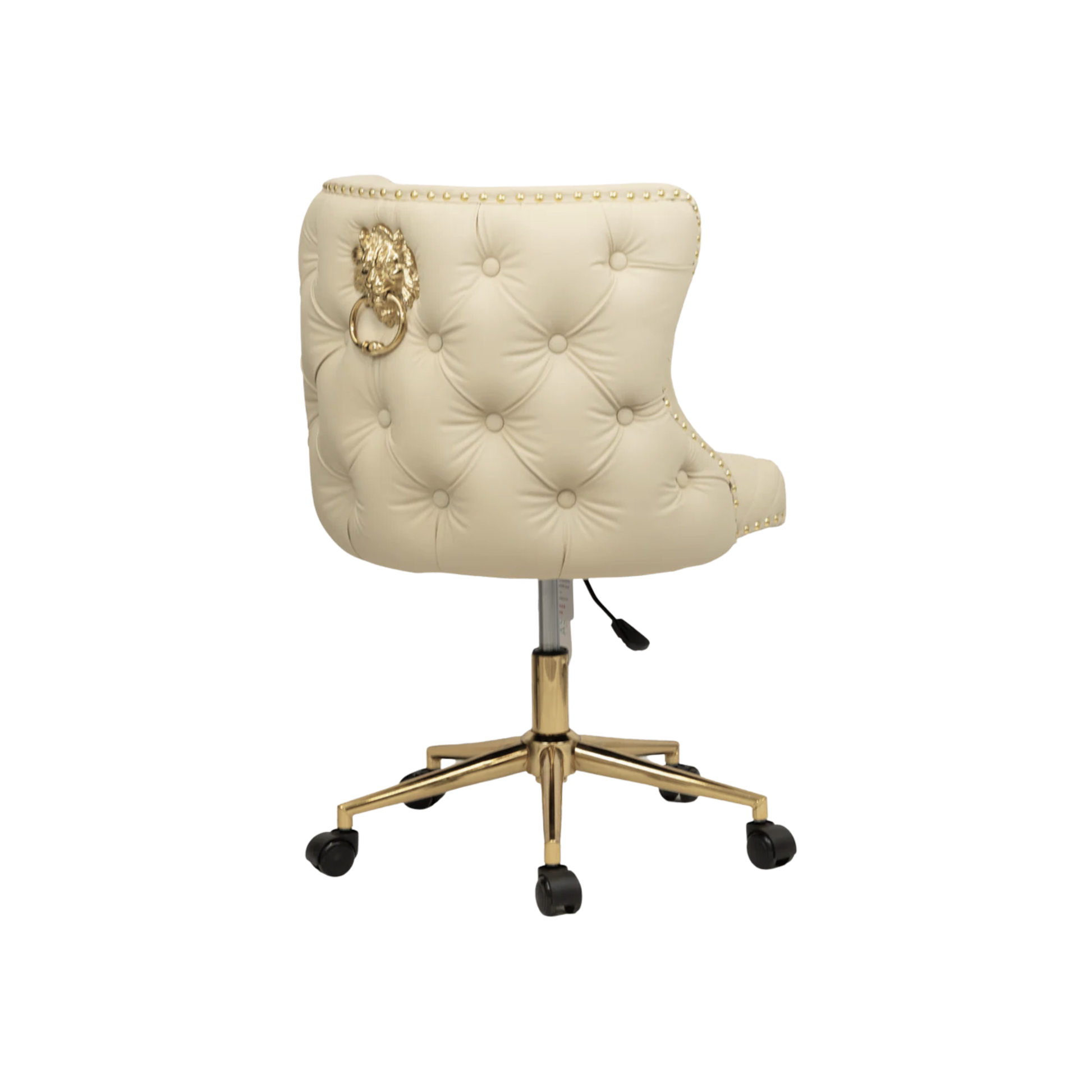 Cream office chair with gold lion emblem on a white background