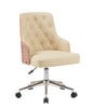 Cream office chair with buttoned backrest and wooden armrests on a white background