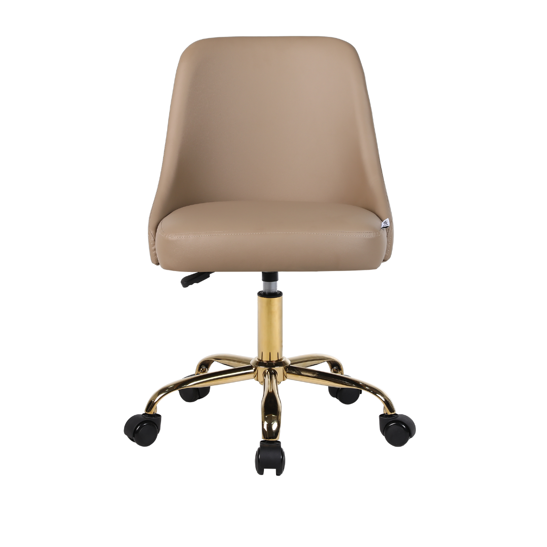 Beige office chair with gold base on a white background