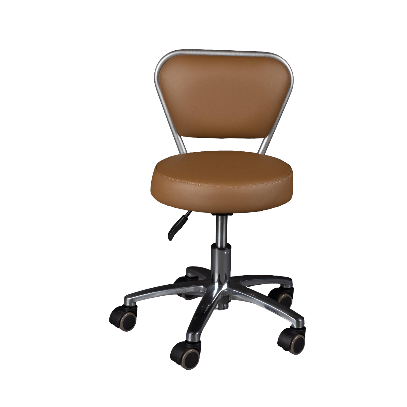 Brown office chair with a metal frame on a white background