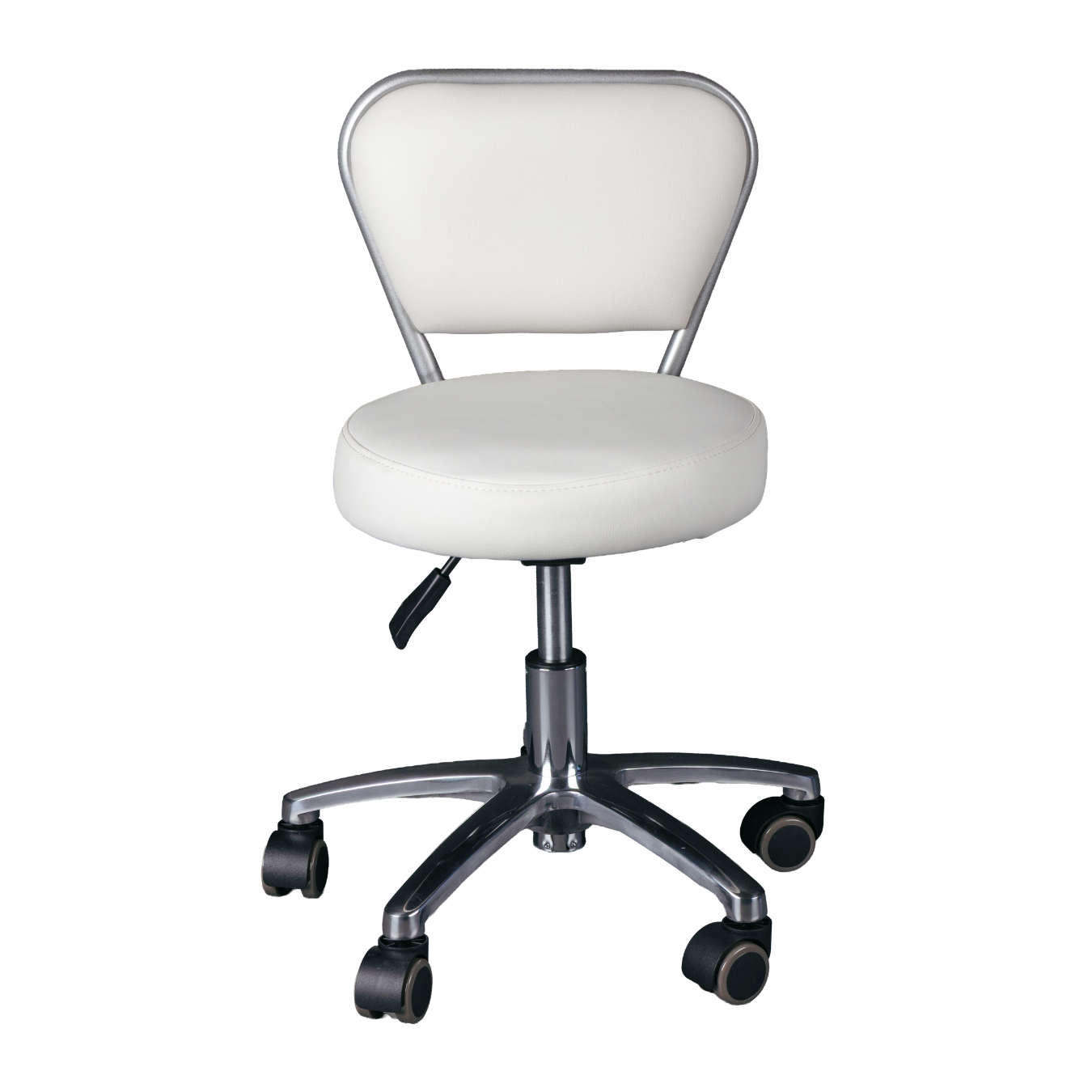 White office chair with a chrome base on a white background