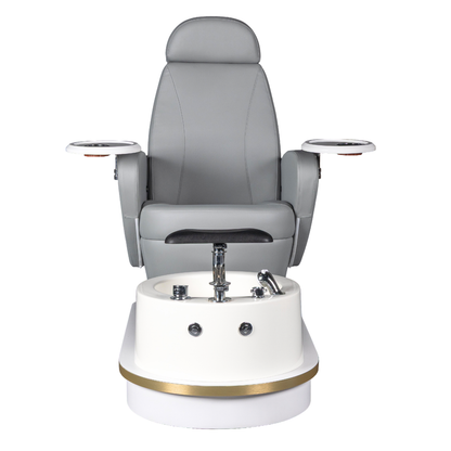 Gray pedicure chair with white base on a white background
