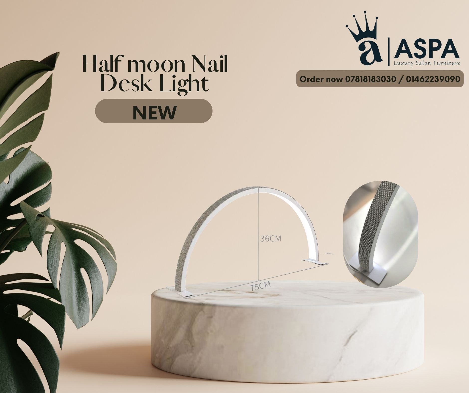 dimension of half moon nail desk light