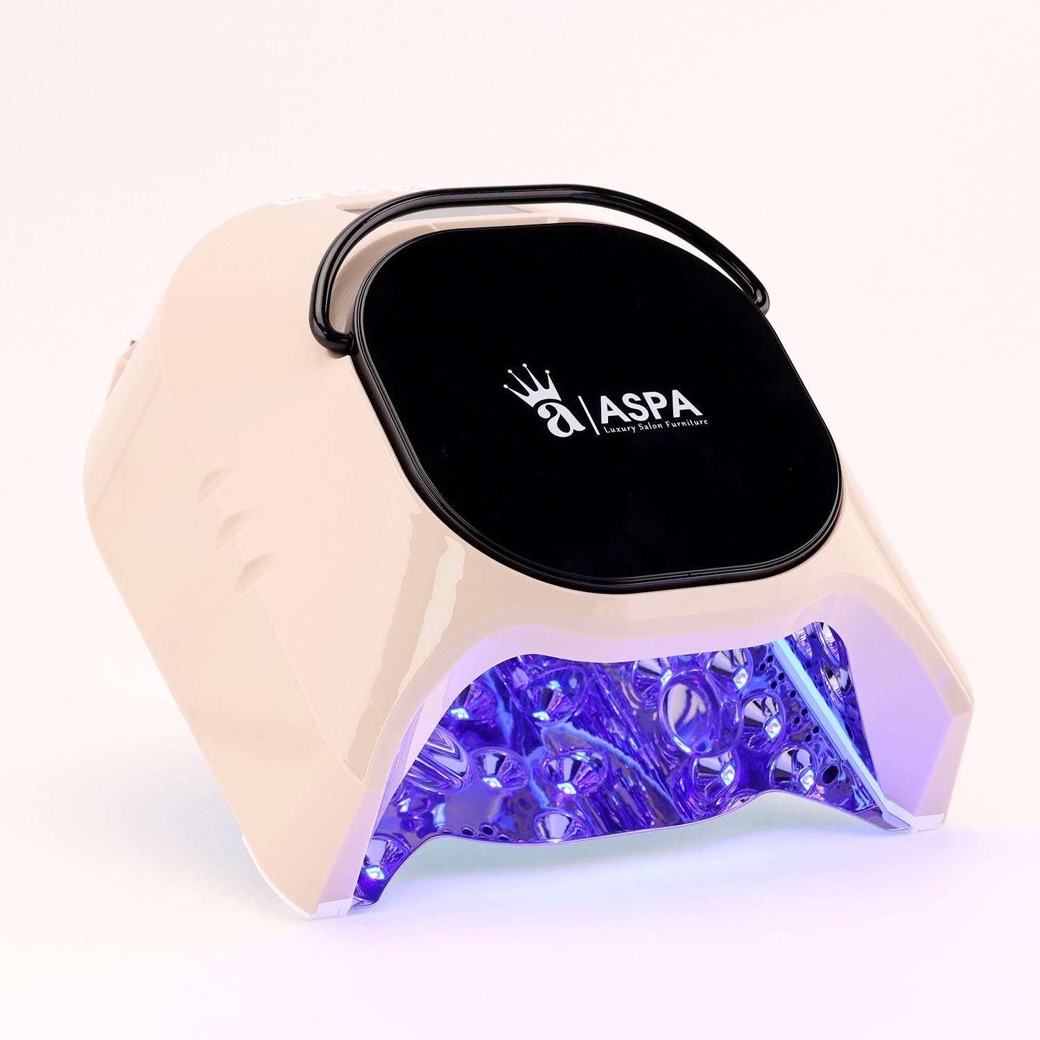 Beauty device with purple light on a white background, featuring the ASPA brand.