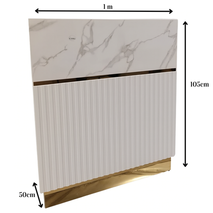 Marble-patterned panel with dimensions labeled on a white background