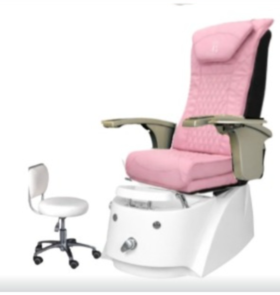 Strada pedicure chair - Pink Leather - S819 base and 8718 built in remote pedicure top  - gold handrest