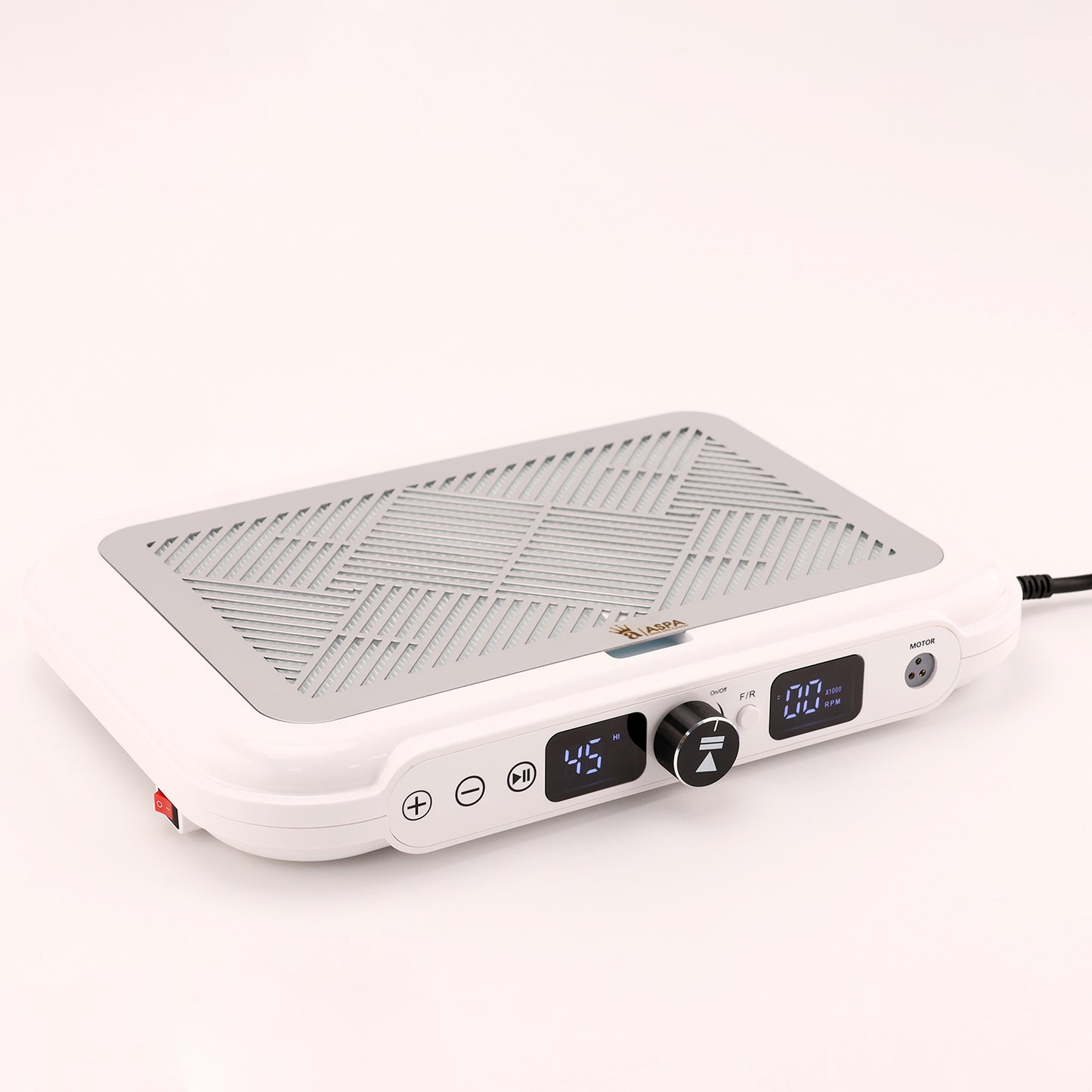 Portable nail fan electronic device with digital display and control buttons on a white background
