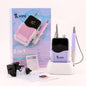 Purple and Pink ASPA nail drill set, hybrid brushless nail drill ultra smooth with power adapter and accessories on a white background