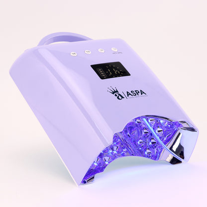 Purple nail dryer with 'ASPA' branding on a white background with digital display