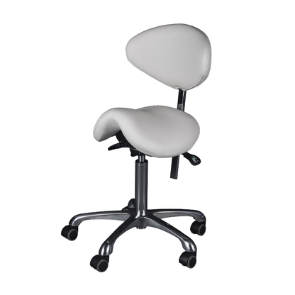 Grey saddle chair with adjustable backrest on a white background