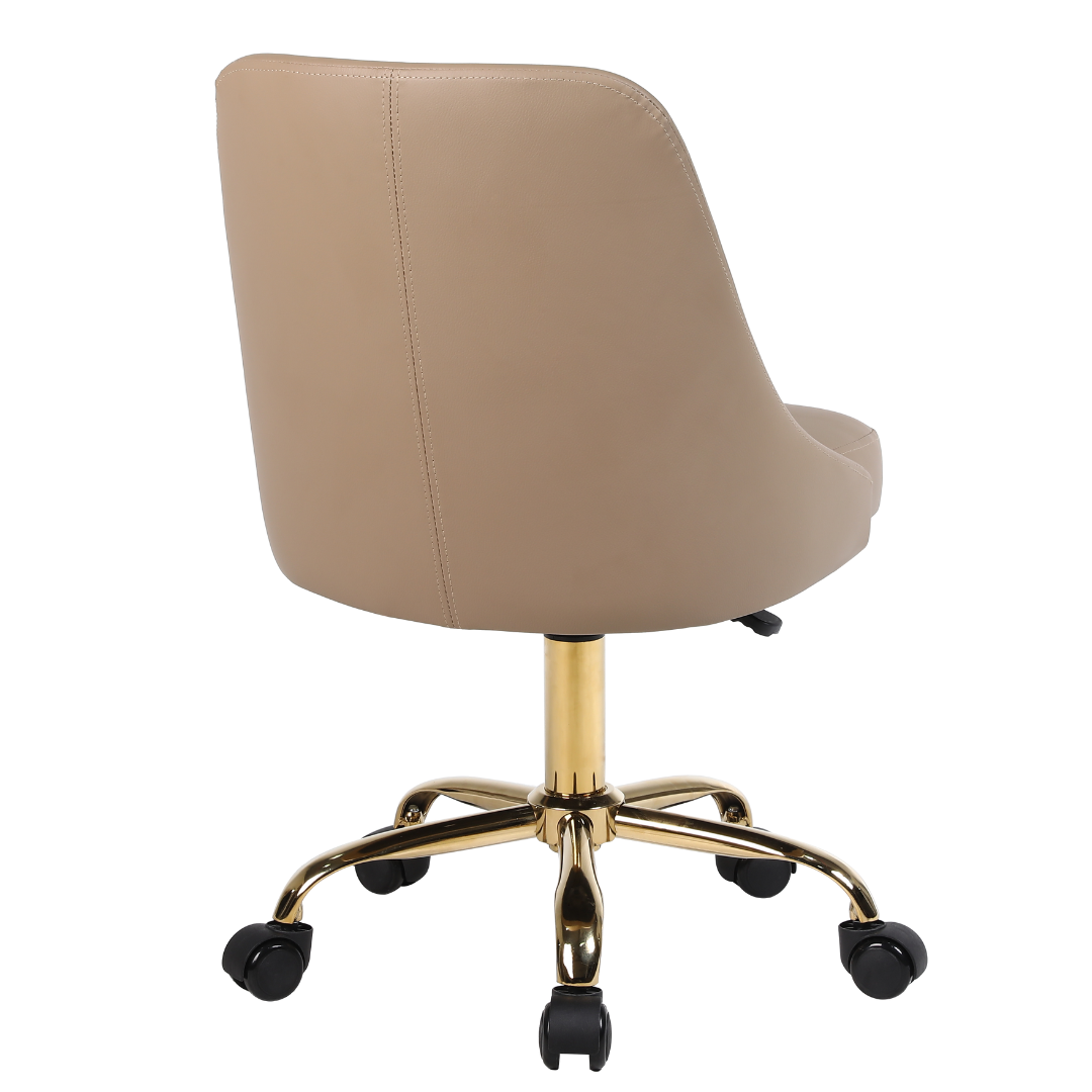 Beige office chair with gold base on a white background