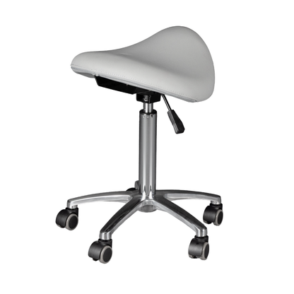 Saddle-style stool with wheels on a white background