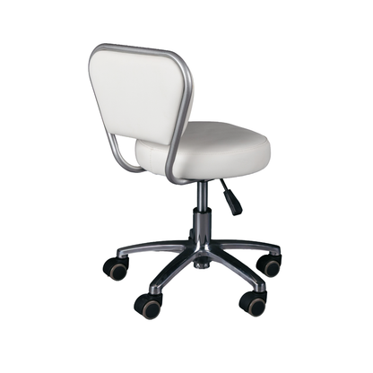 White office chair with black wheels on a white background