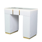 White desk with gold accents on a white background
