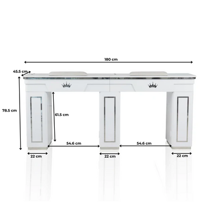 Nail Table - Diamond Manicure Table - Double Station 180 cm - Silver detailing
