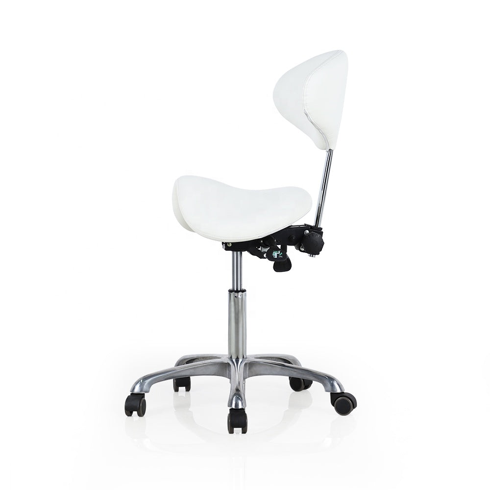 White stool with a adjustable backrest on a white background