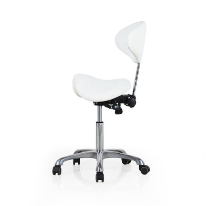 White stool with a adjustable backrest on a white background
