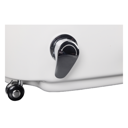 Close-up of a white water heater with control knobs on a white background