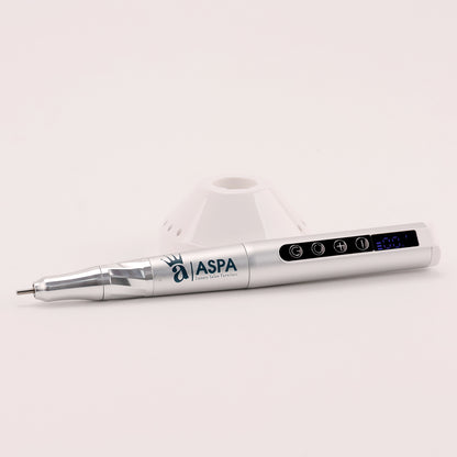 White electronic device with 'ASPA' branding on a light gray background
