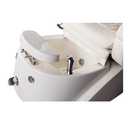 White foot bath with faucet and controls on a white background