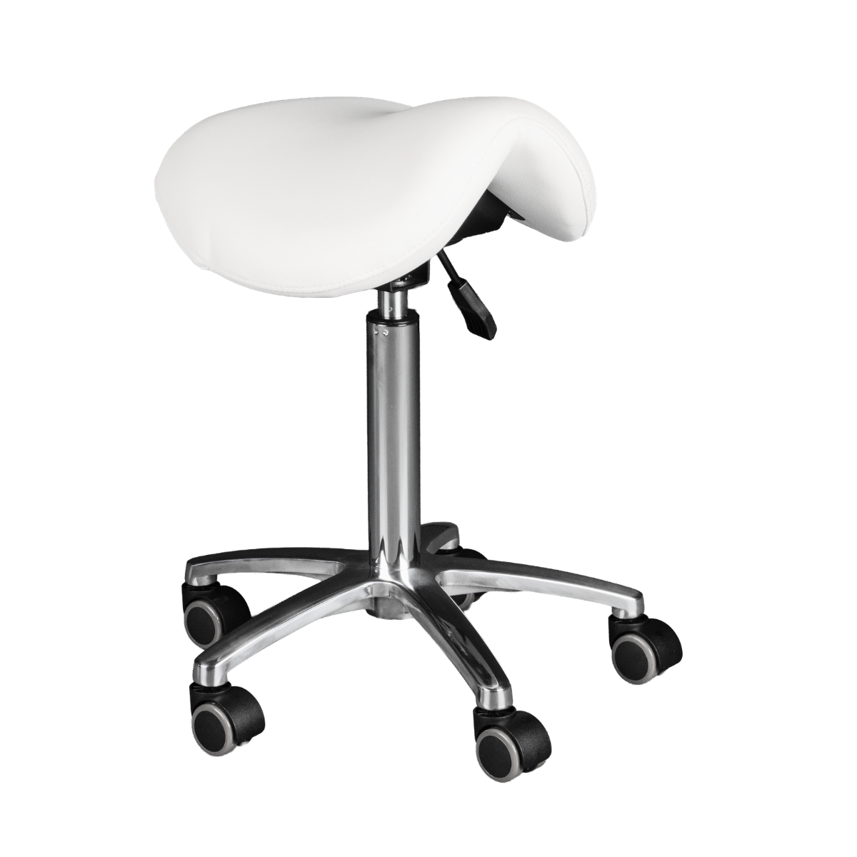 White leather saddle technician chair ergonomic