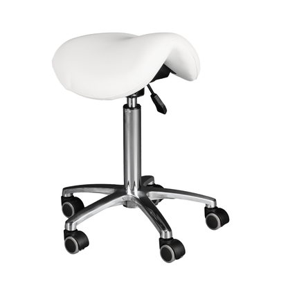 White leather saddle technician chair ergonomic