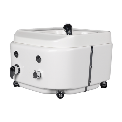 White foot spa with multiple control knobs on a white background