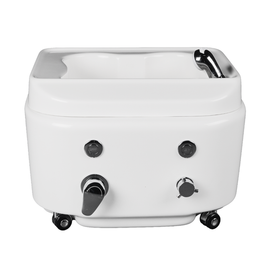 White water fountain with multiple faucets on a white background