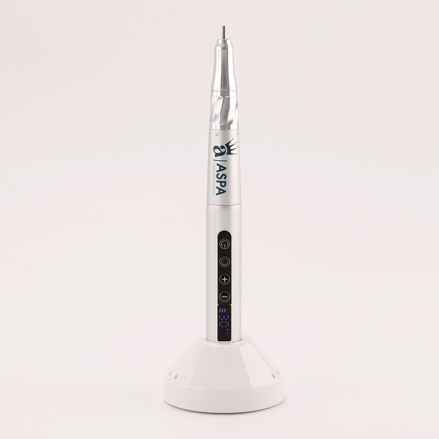 White nail drill tool with brand logo on a white background