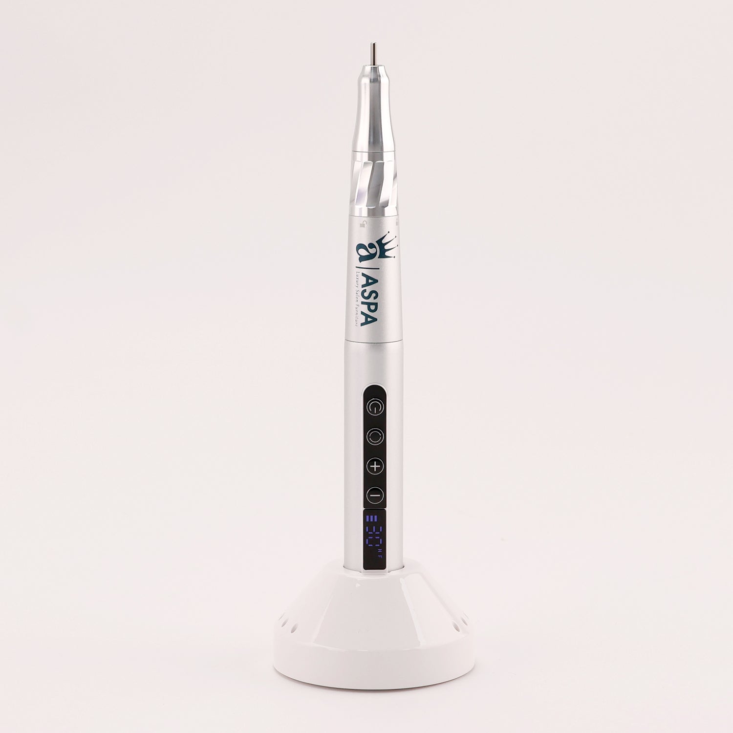 White nail drill tool with brand logo on a white background