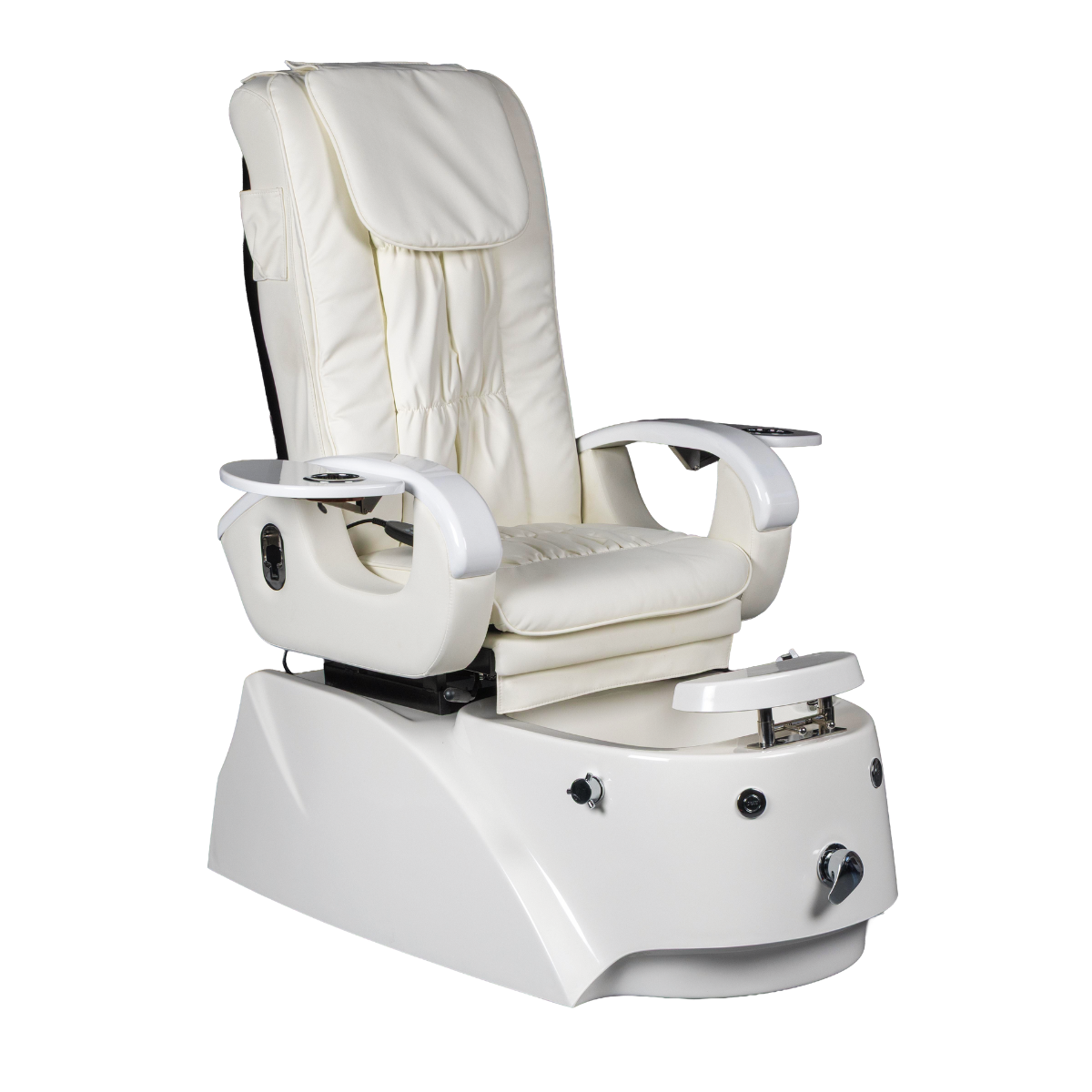 White pedicure chair with a cover on a white background