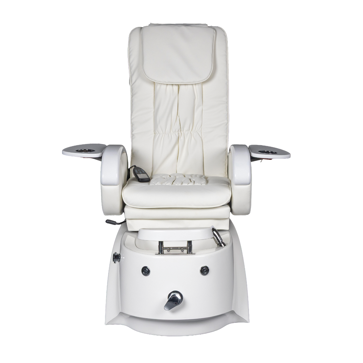 White pedicure chair with armrests on a white background
