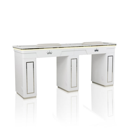 Nail Table - Diamond Manicure Table - Double Station 180 cm - Silver detailing