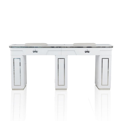 Nail Table - Diamond Manicure Table - Double Station 180 cm - Silver detailing